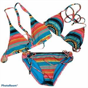 ROXY Metallic Wave Frenzy Striped 3-pc Bikini Set